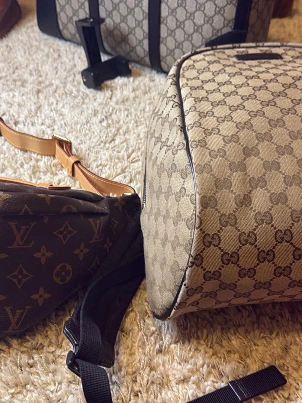 Gucci Beige GG Supreme Canvas Backpack with Brown Trim New!